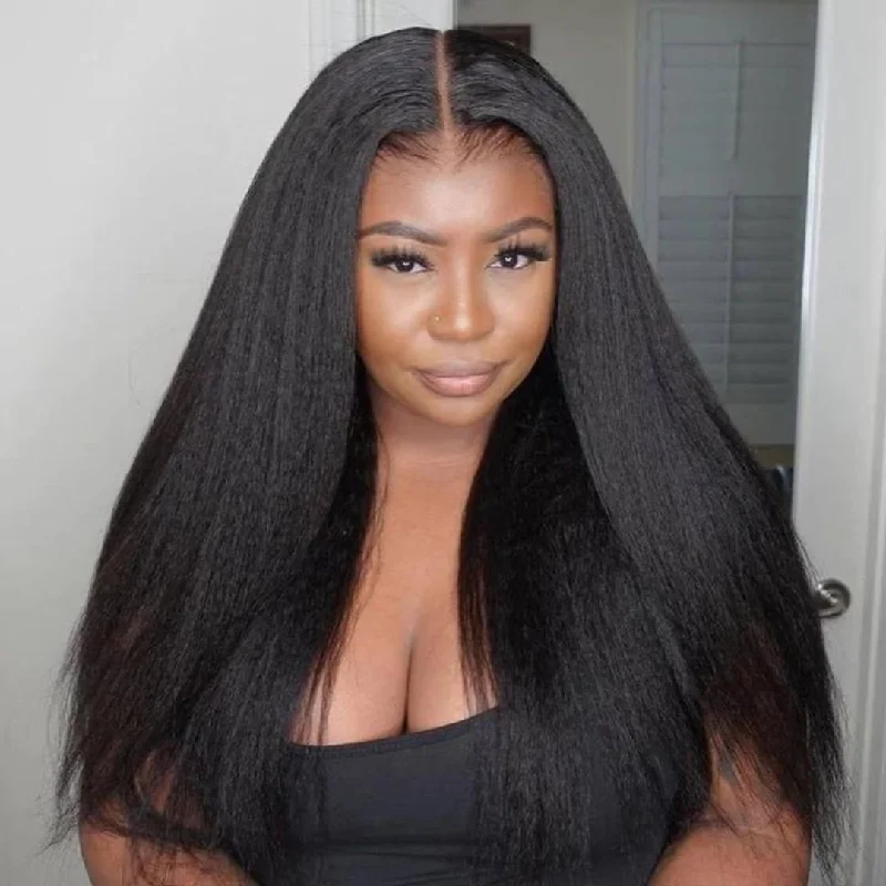 Glueless wig with a silk - base cap for a comfortable and smooth feelFun | Kinky Straight 5X5 HD Lace Closure Wig Pre-Cut Wear And Go