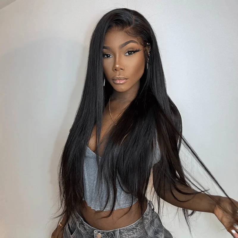 Glueless wig with a middle - part for a classic and elegant stylePre Everything 9X6 Glueless Bleached Knots Wear Go Straight Human Hair Wig