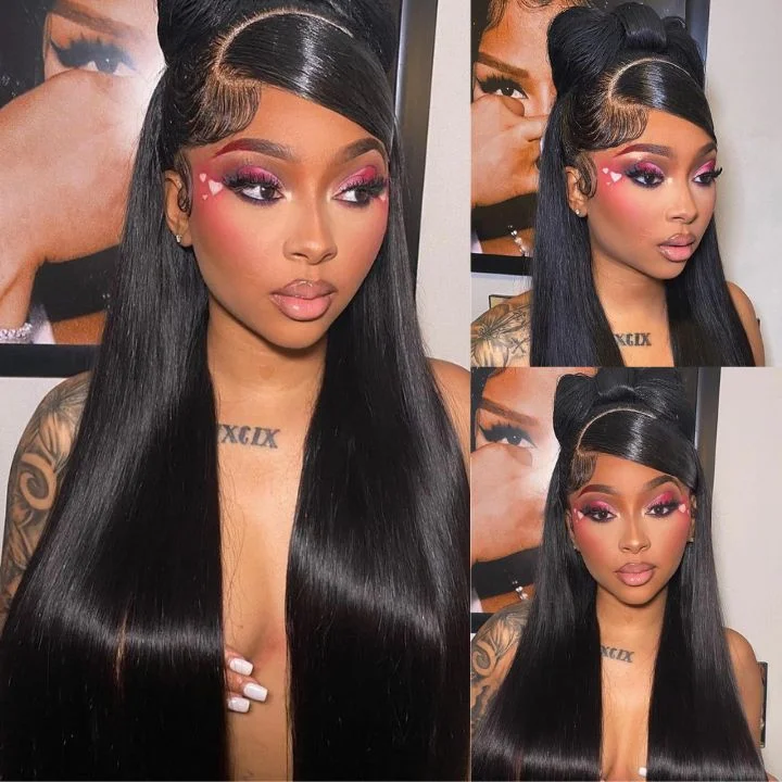 Glueless wig with a 180 - density for a full and thick appearanceGlueless Straight 13x4 Lace Front / 6x4.5 Closure Transparent Lace Wigs Pre Plucked Hairline-Amanda Hair