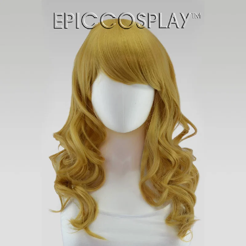 Medium - length wig with a curly fringe for a playful and youthful vibeHestia - Caramel Blonde Wig