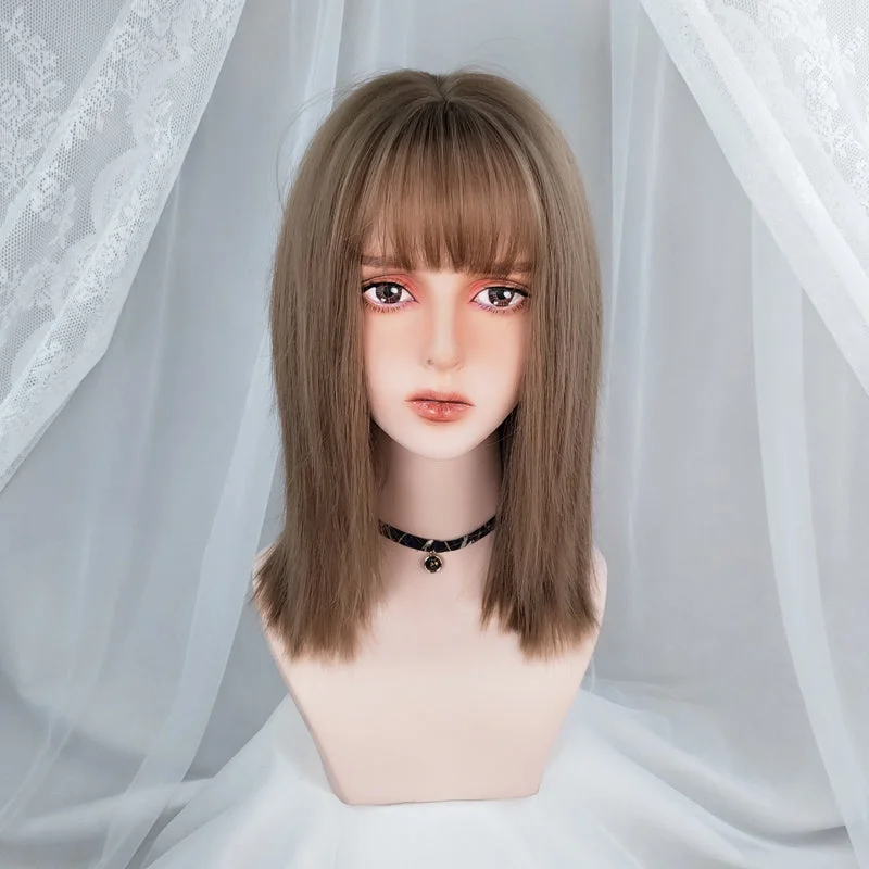 Medium - length wig with a straight texture for a sleek and modern looklolita fashion wig YV43020