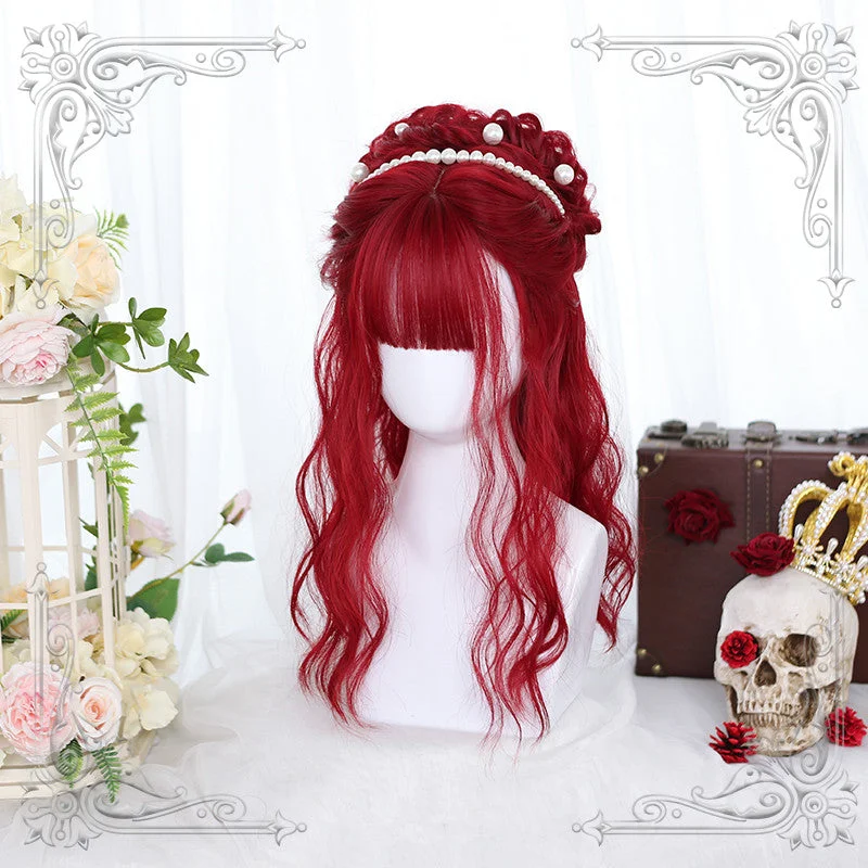 Medium - length wig with a middle - part for a classic and elegant styleLolita wine red wig YV42918