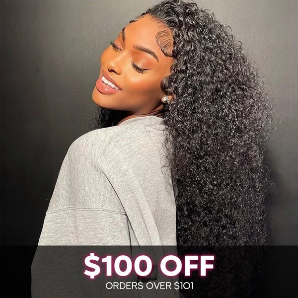 Glueless wig with a 4x4 lace closure for a secure fitLolly $100 OFF Curly Ready to Wear Glueless Human Hair Wigs 4x4 HD Transparent Lace Closure Wig Flash Sale