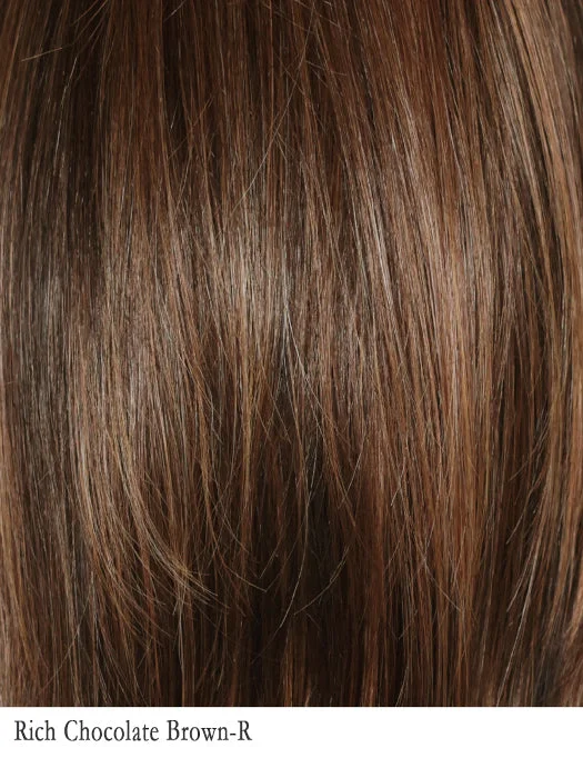 Rich Chocolate Brown-R | 2/4/30+4 | Rooted with Dark Brown. A mixture of Dark and Medium Brown. Heavily highlighted with Dark Auburn & Strawberry and Mahogany.