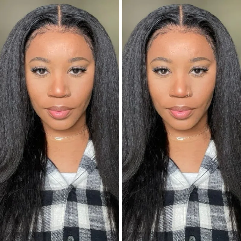 Glueless human - hair wig for a comfortable and natural feelMia | Natural Kinky Edges Pre-Cut 5X5 HD Lace Closure Wig Kinky Straight