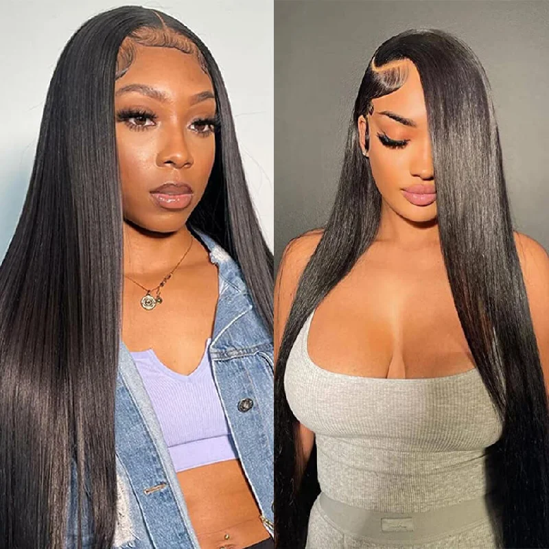 Glueless wig with a pre - plucked hairline for a more natural lookParting Max 9x6 Glueless Wig Straight Human Hair HD Lace Closure Wig Pre Cut Pre Pluck Ready to Go