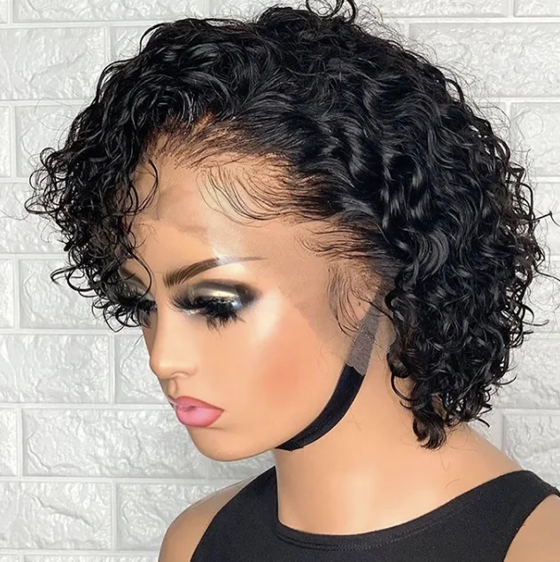 Glueless wig with a platinum - blonde color for a bold and trendy lookPixie Curls Short Lace Wig