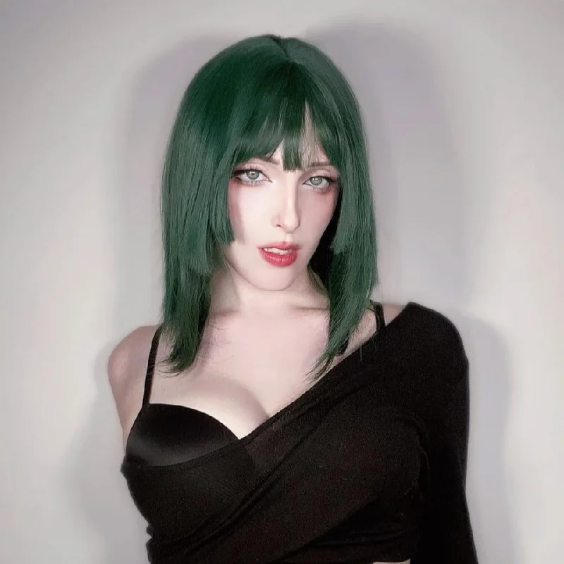 Medium - length wig with a silk - base cap for a comfortable and smooth feelPolaris green wig yv30256