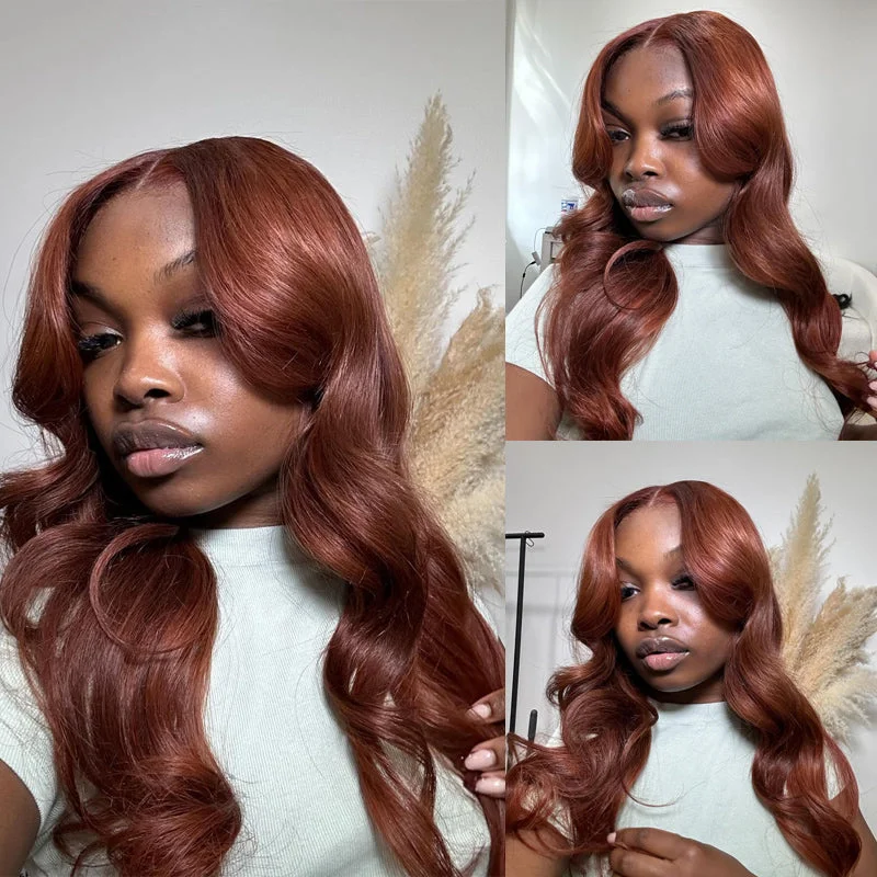 Glueless wig with a 180 - density for a full and thick appearancePretty ! eullair Copper Brown Glueless Body Wave Lace Frontal Wig Dark Ginger Straight Human Hair Wig | Autumn New