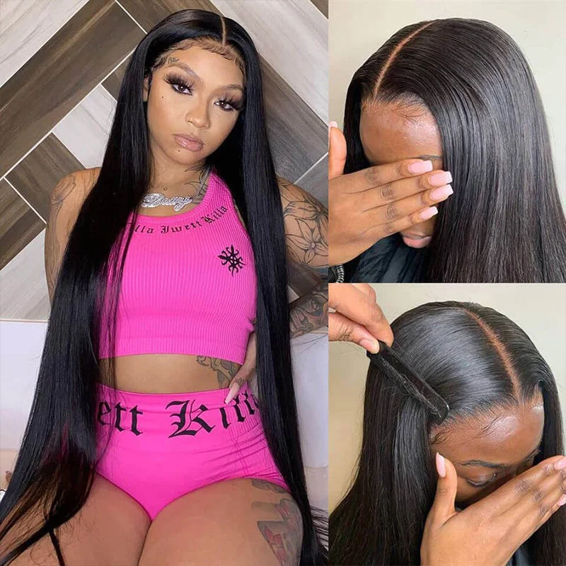 Glueless wig with a side - part for a more flattering lookReal HD Glueless Wig 5x5 Lace Closure Wigs Pre Plucked 180% Density