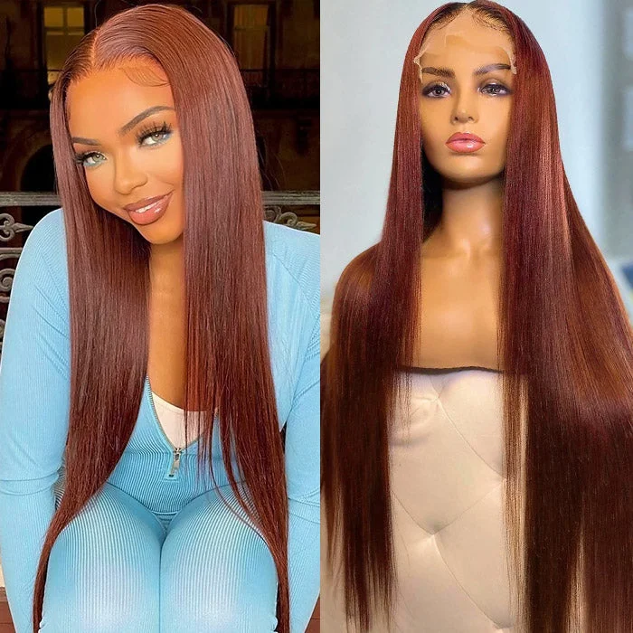 Medium - length wig with a curly texture for a bold and stylish choiceReddish Brown Color Straight Human Hair 13x4 HD Glueless Lace Front Wigs Brazilian Human Hair Wig 4x4 Transparent Lace Closure Wigs