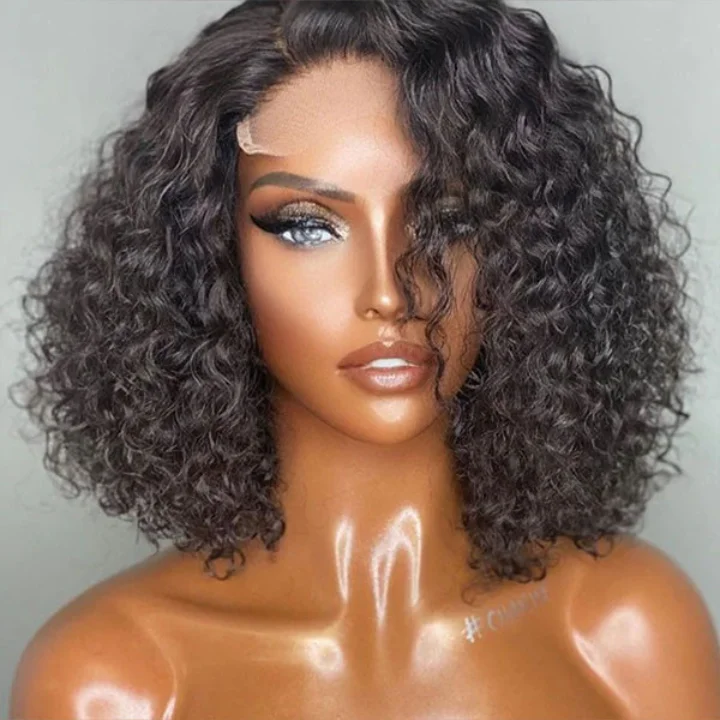 Glueless wig with a wavy texture for a beachy lookShort Curly Bob Wig 13x4/6x4 Brazilian Curly Hair Bob Wigs-Amanda Hair