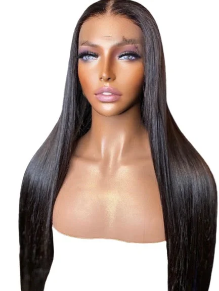 Glueless wig with a honey - blonde color for a warm and sunny appearanceSilky "Bone Straight" Lace Wig