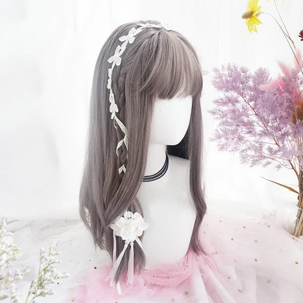 Medium - length wig with a natural - looking root for a more realistic lookVintage Rose Gray Lolita Wig YV42573