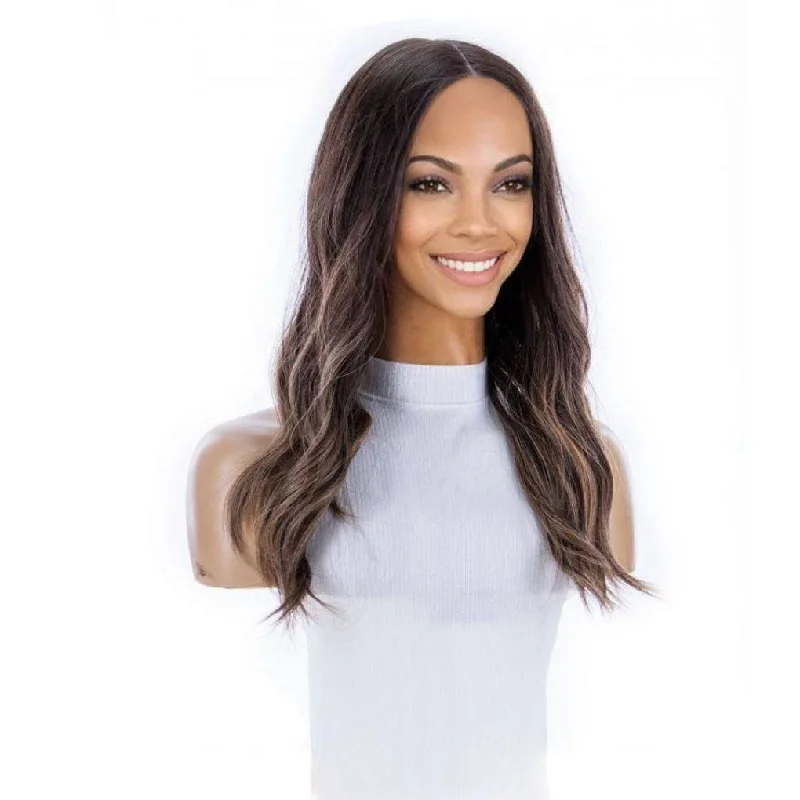 Medium - length wig with a pre - bleached knot for a natural - looking scalp20" Divine Lace Top Topper Dark Brown Balayage