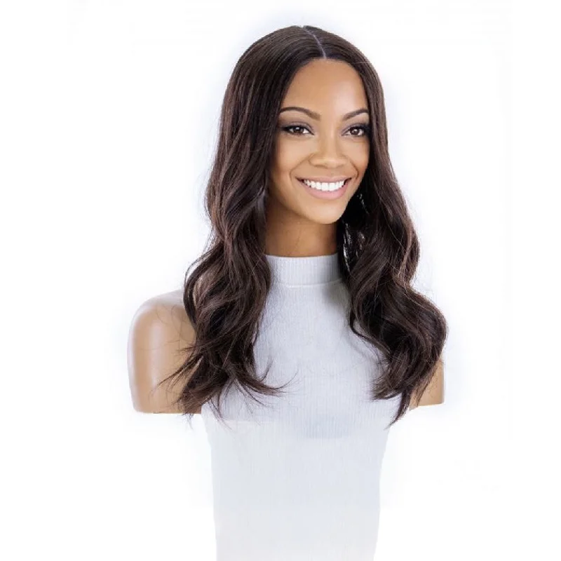 Medium - length wig with a wavy texture for a beachy and relaxed look20" Divine Lace Top Topper Dark Brown